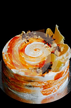 Carrot cake . Bright,juicy and unusual cake. Juicy and incredibly nutty A layer of caramel sponge cake successfully