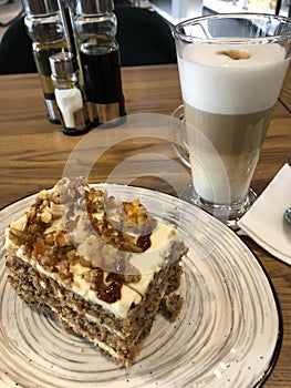 Carrot cake and coffee latte