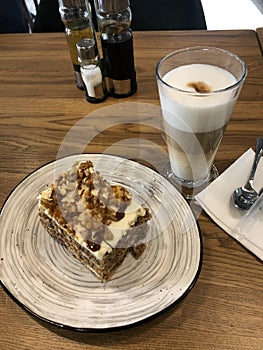 Carrot cake and coffee latte