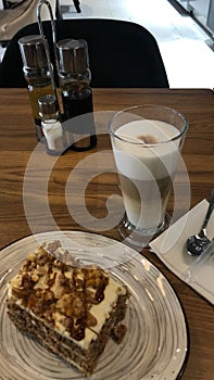 Carrot cake and coffee latte