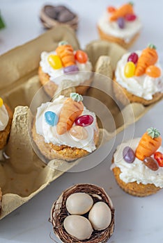 Carrot cake cupcakes with cream cheese for Easter