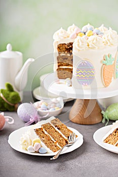 Carrot cake with frosting for Easter