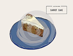 Carrot cake hand draw sketch vector.