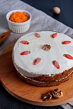 Carrot cake with sugar decoration