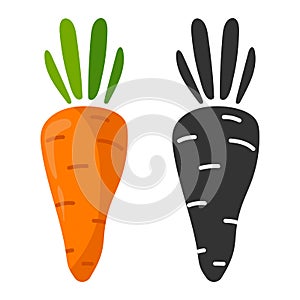 Carrot cartoon icon in flat style isolated on white background.