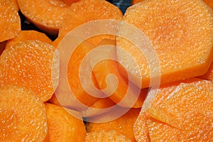 Carrot cleaned and sliced ready to cook.