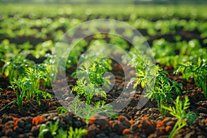 Carrot Field, Carrot Crop, Many Carrots Agriculture Landscape, Vegetable Farm, Drawing Imitation