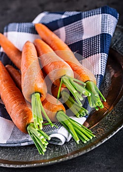 Carrot. Fresh Carrots bunch. Baby carrots. Raw fresh organic orange carrots. Healthy vegan vegetable food