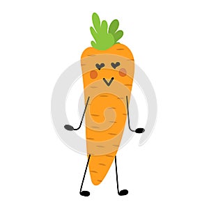 Carrot is a funny cartoon vegetable. Flirty cartoon carrot in love
