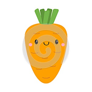 Carrot icon. Kawaii character with smiling face, eyes. Cute cartoon funny vegetable. Kids education. Vegetables collection. Happy
