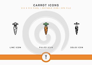 Carrot icons set vector illustration with solid icon line style. Vegetable healthy concept.