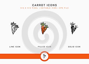 Carrot icons set vector illustration with solid icon line style. Vegetable healthy concept.