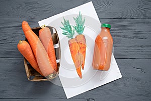 Carrot juice in a bottle