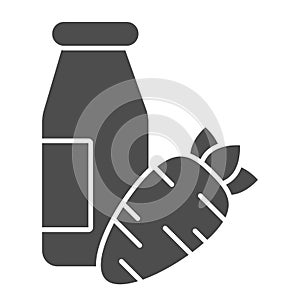 Carrot juice solid icon. Glass bottle and eco carrot vegetable glyph style pictogram on white background. Children bio