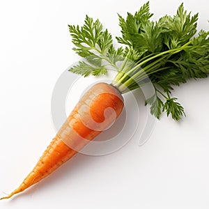 Carrot with leaves, fresh whole carrot vegetable isolated on white background