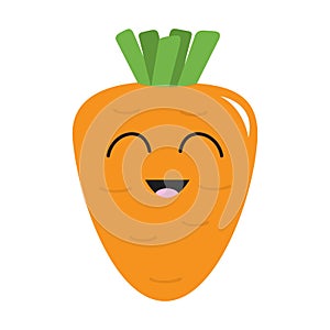 Carrot with leaves icon. Orange color. Vegetable collection. Fresh farm healthy food. Smiling face. Cute cartoon character. Educat