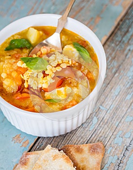 Carrot and lentil soup with tomatoes