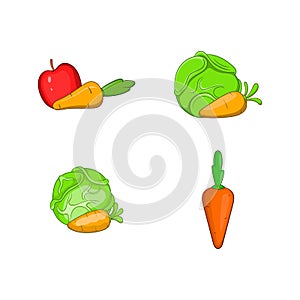 Carrot mix icon set, cartoon style