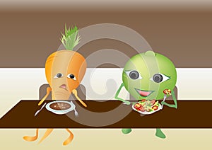 Carrot and pea in the dining-hall