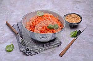 Carrot salad with white flax seeds