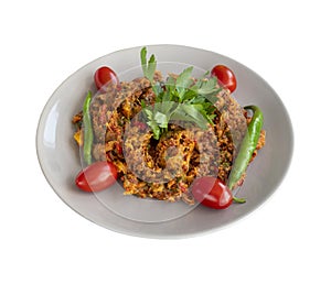 Carrot salad with yogurt isolated on a white background. Turkish cuisine appetizers photo