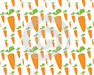 Carrot Seamless Pattern with flat orange vegetable, cartoon food illustration. Trendy background ornament. Cute print