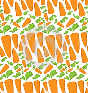 Carrot Seamless Pattern with flat orange vegetable, cartoon food illustration. Trendy background ornament. Cute print