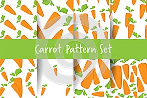 Carrot Seamless Pattern set with flat orange vegetable, cartoon food illustration. Trendy background ornament. Cute