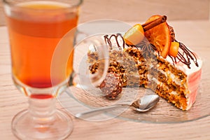 Carrot slice cake and a cup of tea
