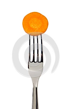 Carrot slice on fork