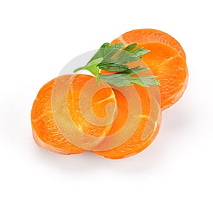 Carrot slices with parsley isolated on white