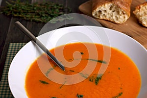 Carrot Soup with Bread and Thyme