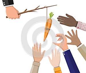 Carrot on a stick in hand.