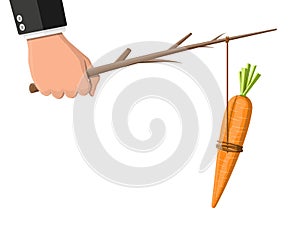 Carrot on a stick in hand.