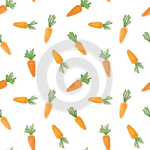 Carrot Vegetable seamless watercolor pattern. Easter food over white background. Cooking decor for website, package, card design