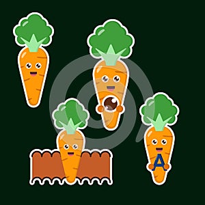 Carrot Vegetable Sticker Cute character Icon, Logo, and illustration