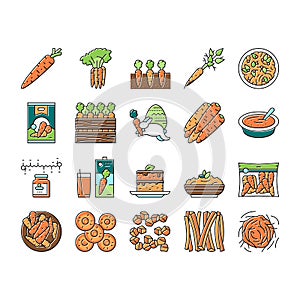 Carrot Vitamin Juicy Vegetable Icons Set Vector