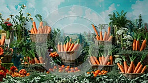 carrots and baskets against lush landscape backgrounds, transporting viewers to a charming countryside scene ripe with photo