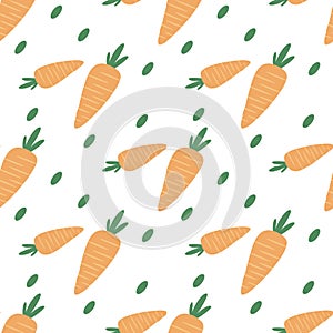 Carrots cartoon seamless pattern on white background.