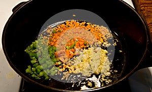 Una carota sedano aglio oliva olio 