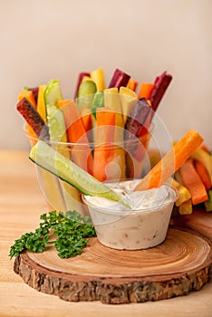 carrots, cucumbers vegetables julienned with sour cream