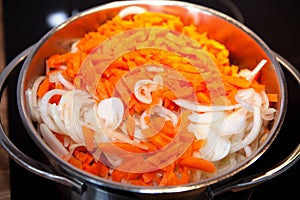 Carrots an onions for Dutch hutspot stew