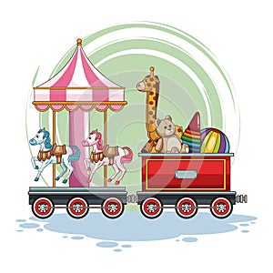 Carrousel and kids toys on train