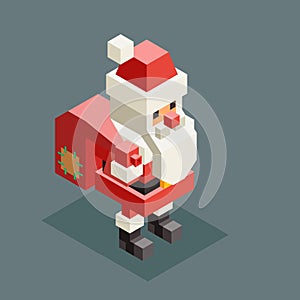 Carry giftbag santa claus isometric grandfather christmas character old man new year 3d flat cartoon design vector