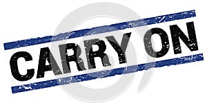 CARRY ON text on black-blue rectangle stamp sign