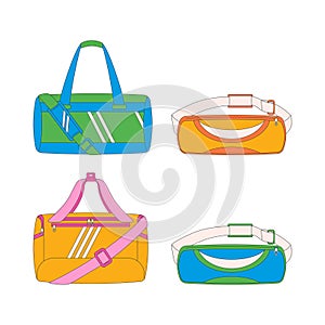Carryall, belt bag. Sport equipment. Fitness inventory. Flat vector illustration