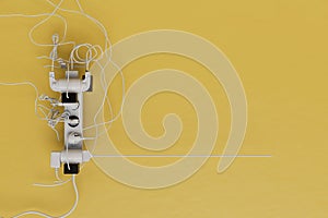 carrying to include multiple appliances. carrying, charging, cords on a yellow background. 3d render