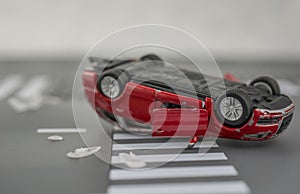 cars accident crash on road  insurance case, broken toys car