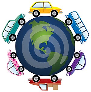 Cars around earth globe