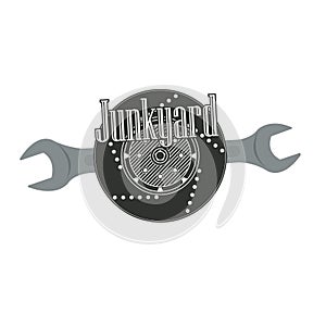 Cars Auto Service Logo and Sign. Wrench and Brake Disc Vector Illustration